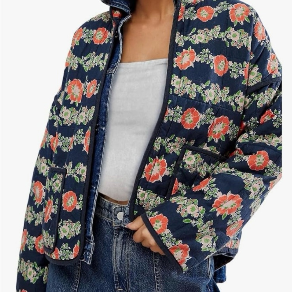 Floral Women's Jacket - Navy and Red